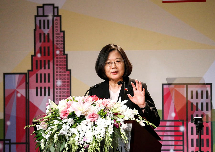 Taiwanese President Tsai Ing-wen speaks in the Los Angeles Overseas Chinese Banquet during visit to the United States on August 12, 2018. Reuters