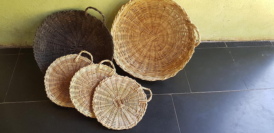 Ittu from Palli, coastal Karnataka, weaves baskets using wild vines.