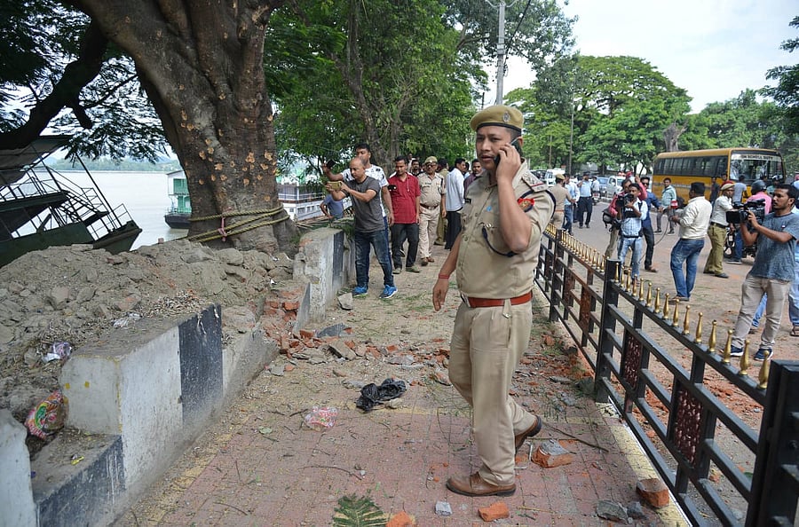 Site of bomb blast in Guwahati on Saturday. (Photo by Manash Das/Guwahati)