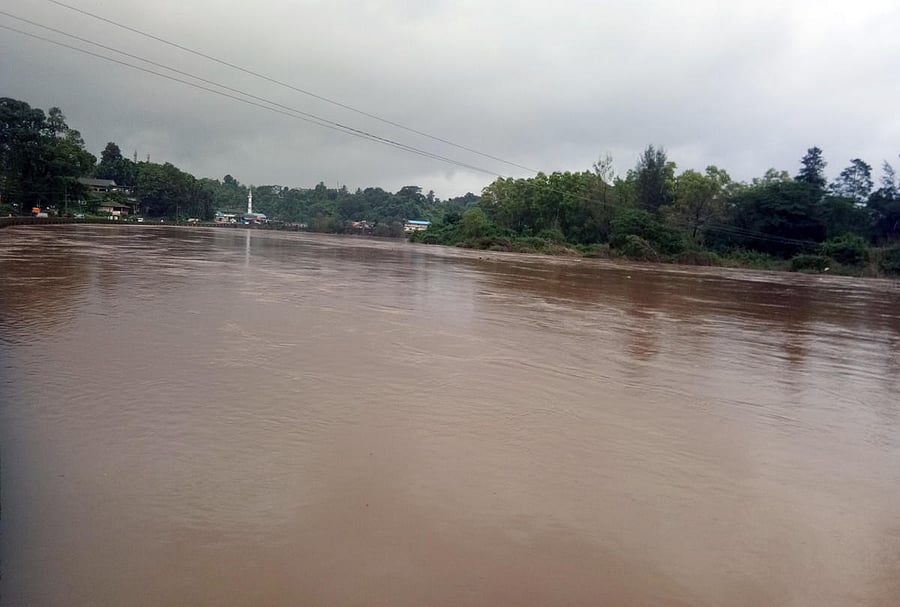 The swollen Tunga in Sringeri on Tuesday.