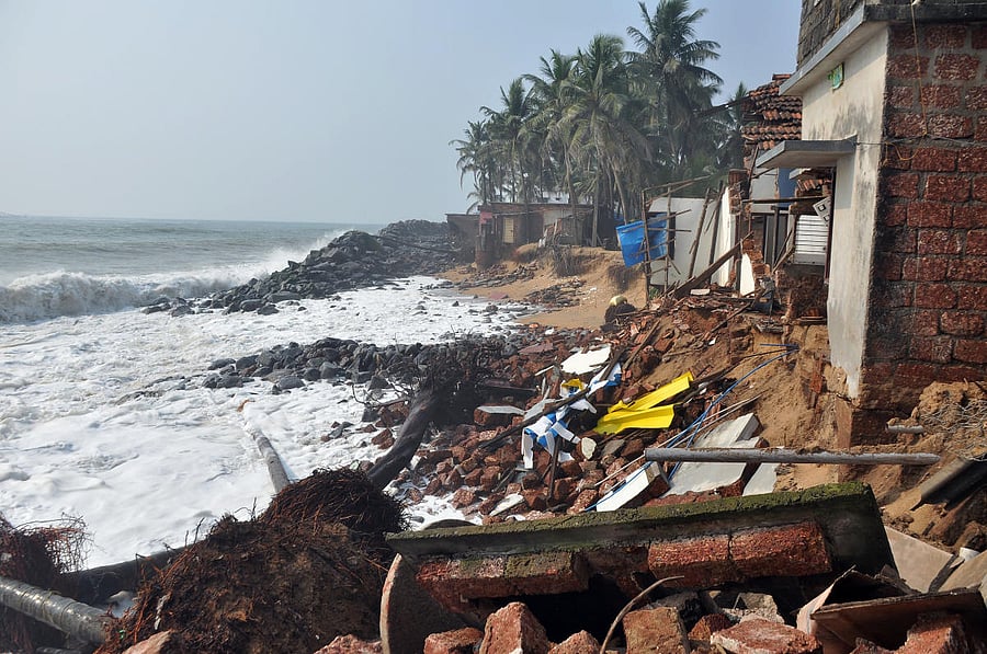 The house of Zohara Rahim was damaged in the sea erosion, at Kaiko.