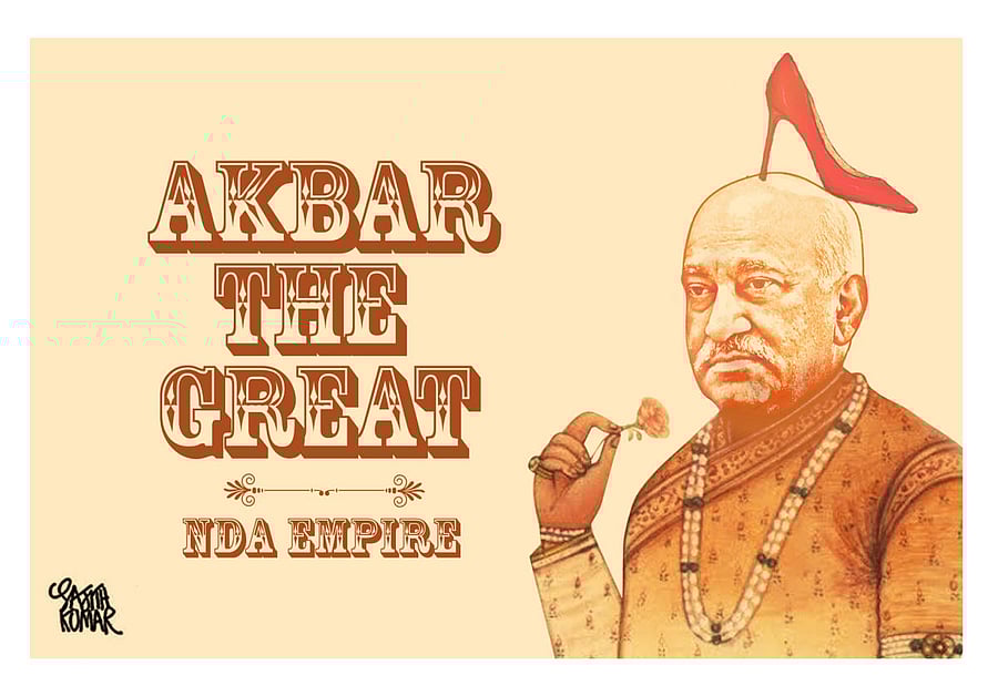 MJ Akbar has accused Ramani of "wilfully, deliberately, intentionally and maliciously" defaming him. (Cartoon by @sajithkumar /Outlook)