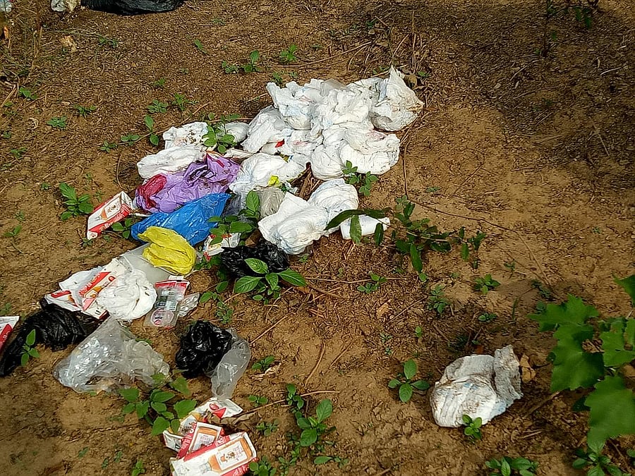 Soiled baby diapers disposed of unscientifically.