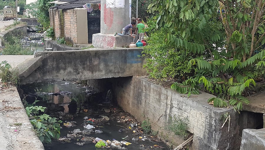 The choked drain at Christian Colony in Chikkamagaluru.