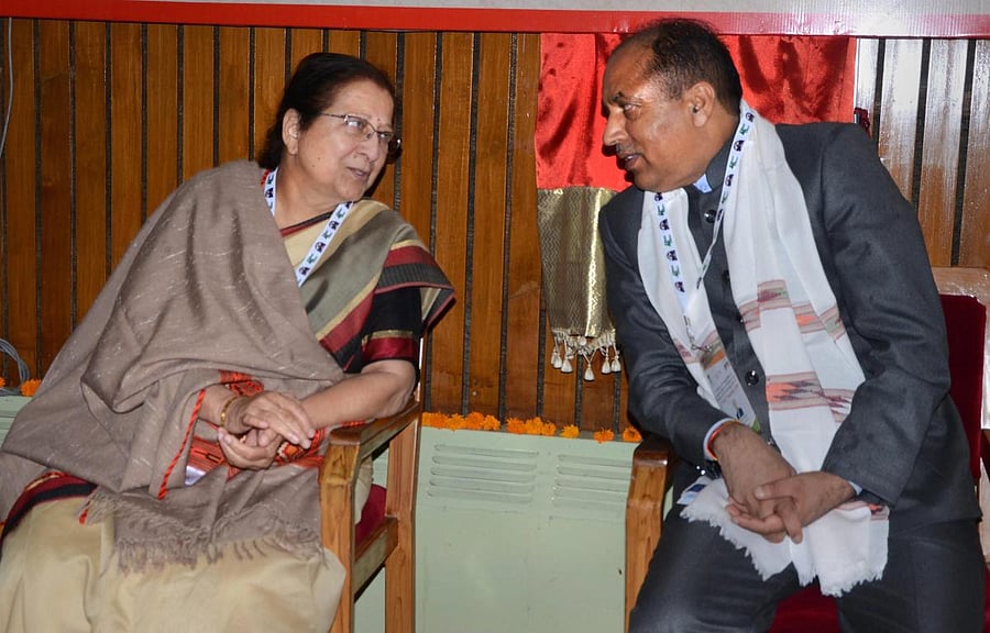 Lok Sabha Speaker Sumitra Mahajan with Chief Minister Jai Ram Thakur in Shimla. PTI/FILE