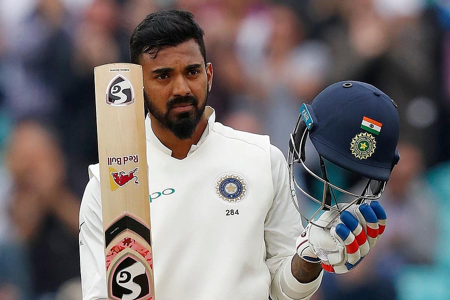 India's KL Rahul celebrates his century on the final day of the fifth Test at The Oval on Tuesday. AFP