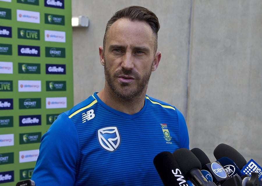 South African captain Faf du Plessis addresses a press conference at the Optus Perth Stadium in Perth on Friday. AFP