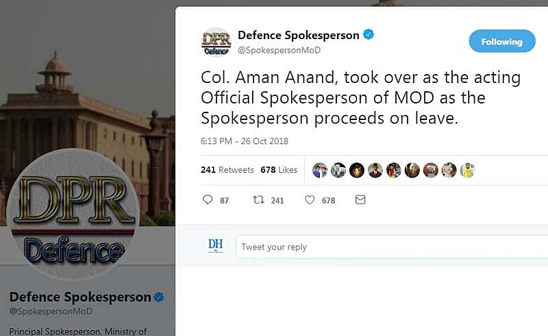 MoD spokesperson removed over tweet