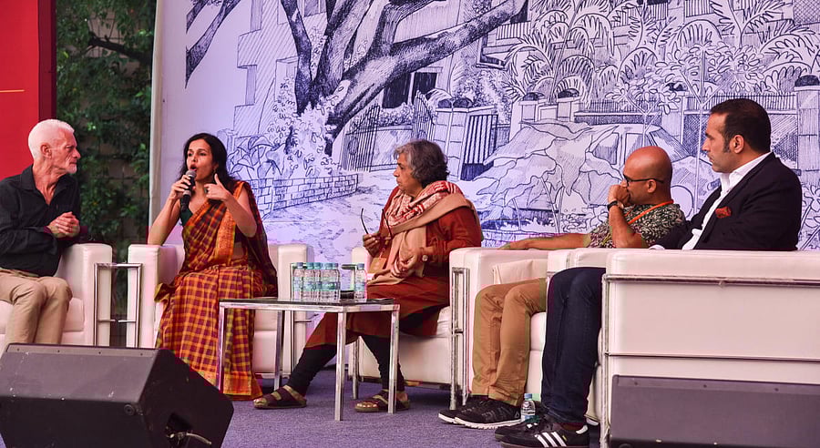 (From left) Robert Dessaix, Madhavi Menon, Anjali Gopalan, Vasudhendra and Aatish Taseer at the discussion on section 377 seminar at the BLF