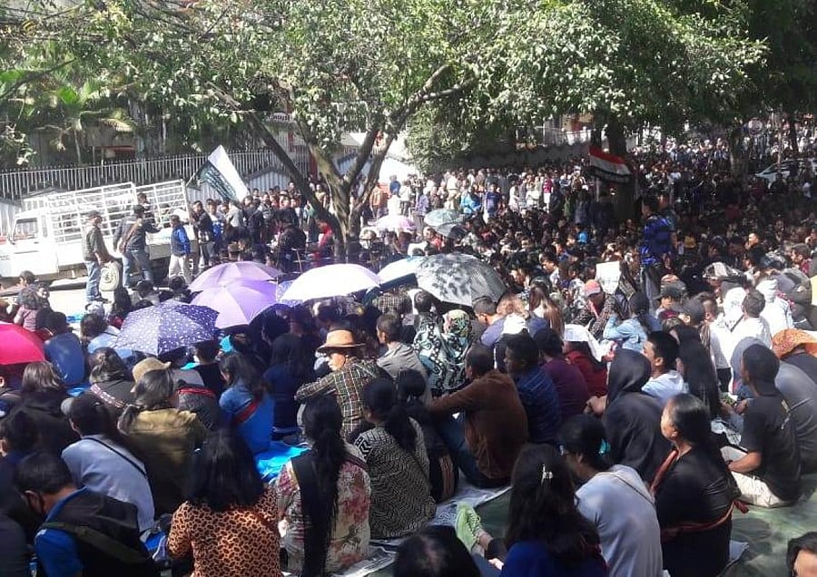 Protest seeking Shashank's removal in Aizwal on Wednesday. photo by Puia Chhangte/ Aizawl