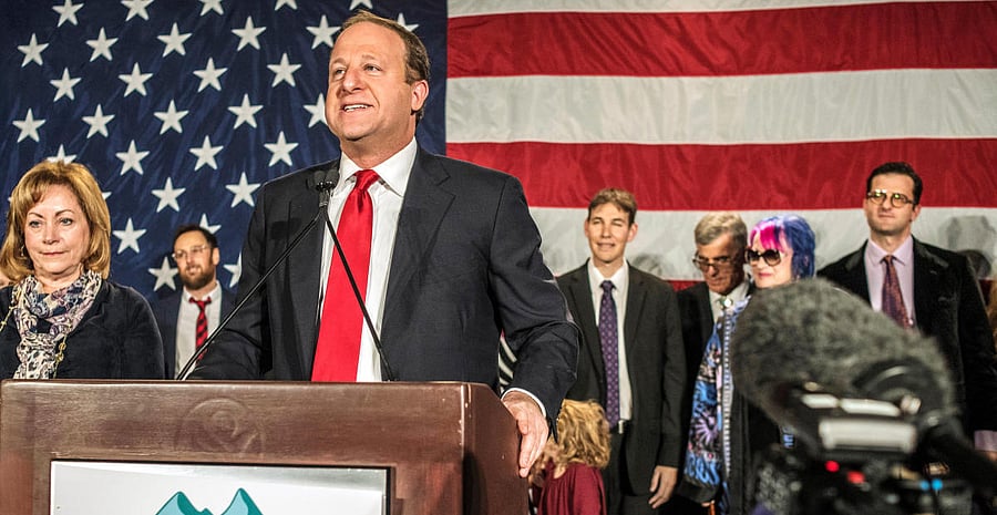 Democratic gubernatorial candidate Jared Polis speaks at his midterm election night party in Denver. Credit: Reuters Photo
