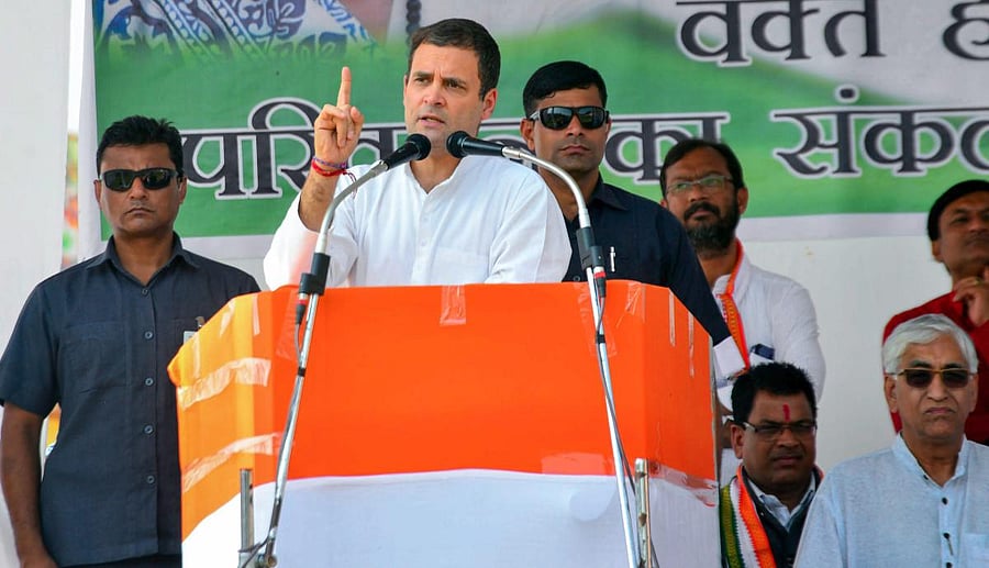 Addressing a rally ahead of the state Assembly polls, Gandhi said he wanted Madhya Pradesh and Chhattisgarh to become agriculture centres in five years and provide food, fruits and vegetables to the country. (PTI Photo)