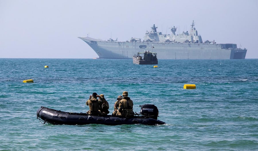 This photo taken on November 7, 2018, shows the Australian warship HMAS Adelaide moored off Port Moresby, the host city for the upcoming Asia-Pacific Economic Cooperation (APEC) summit from November 17. AFP