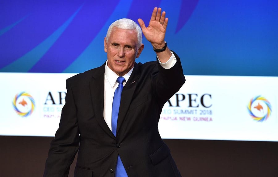 US Vice President Mike Pence waves after delivering his keynote speech for the CEO Summit of the Asia-Pacific Economic Cooperation (APEC) summit in Port Moresby. AFP