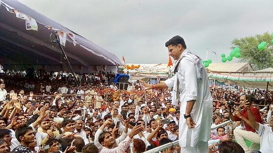 Rajasthan Congress chief Sachin Pilot greets his supporters. (PTI File Photo)