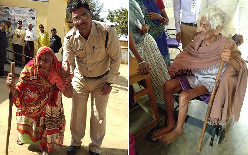 Samudri Patel, 106, cast her vote a polling station at Vaikunthpur in Korea district of Chhattisgarh. So did Dwar Prasad Netam, 101, at another polling station in Janjgir district of the State. (Credit: Chief Electoral Officer of Chhattisgarh)