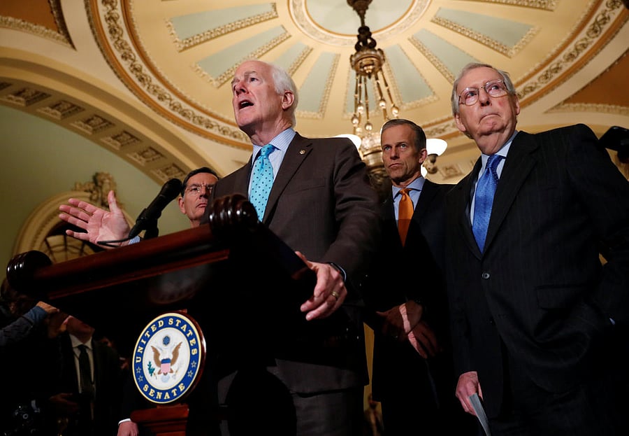 US Senator John Cornyn (R-TX) addresses Capitol Hill reporters following the Senate Republican weekly policy lunch at the US Capitol in Washington. Reuters Photo 