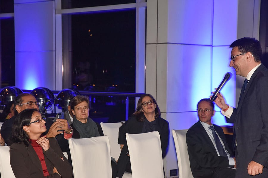 Alexandre Ziegler Ambassador of France to India, speaking at Launching of the French Tech Community labelization process organised by France embassy at Shangri la hotel in Bengaluru on Wednesday.DH Photo by S K Dinesh