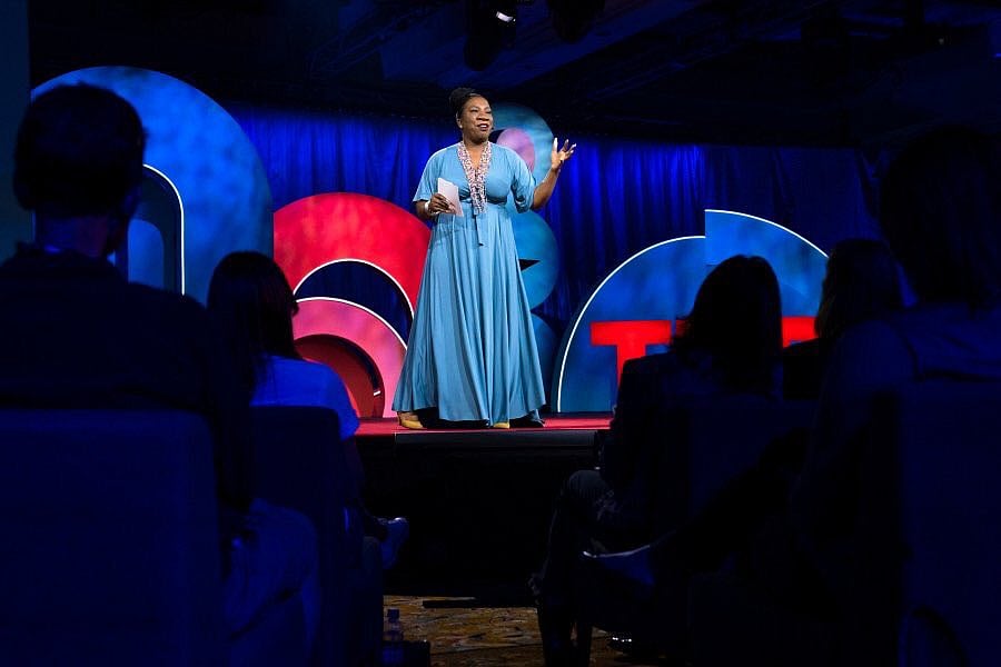 Tarana Burke speaks at the TEDWomen conference.