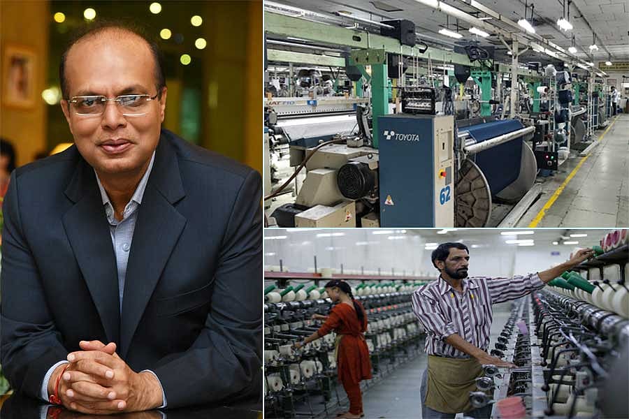 Mr Rajendra Agarwal ( L). Bussy workers in a plant
