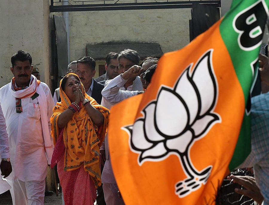 Vasundhara Raje, when she visited the Meena community in Lalsot Dausa on Sunday. DH PHOTO/ SUMAN SARKAR