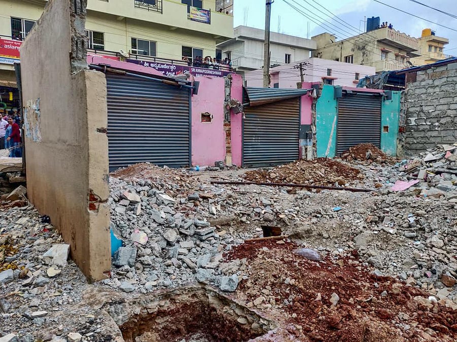 The roof that collapsed during the demolition at Tigalarapalya, Peenya 2nd Stage, on Thursday.