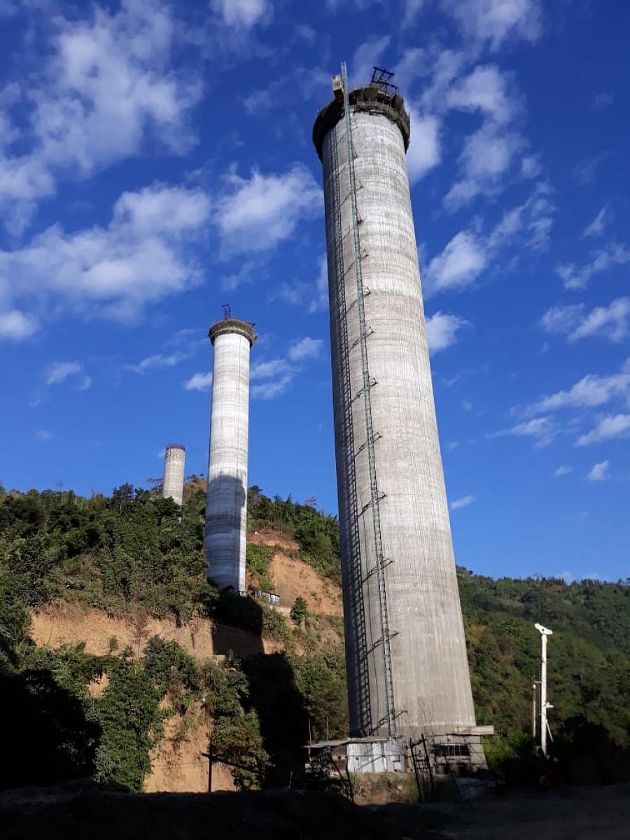The 100-meter pier of the world's tallest rail bridge, which is being constructed in Manipur. photo credit: Northest Frontier Railways Construction Organisation.