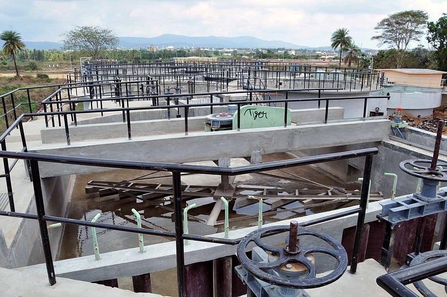 A view of the sewage treatment plant at Hiremagaluru near Chikkamagaluru town.