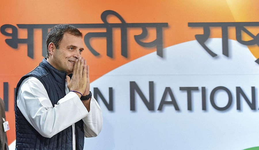 Gandhi held hectic deliberations with Congress workers earlier at his residence ahead of selecting the party's chief ministers for the three states. (PTI File Photo)