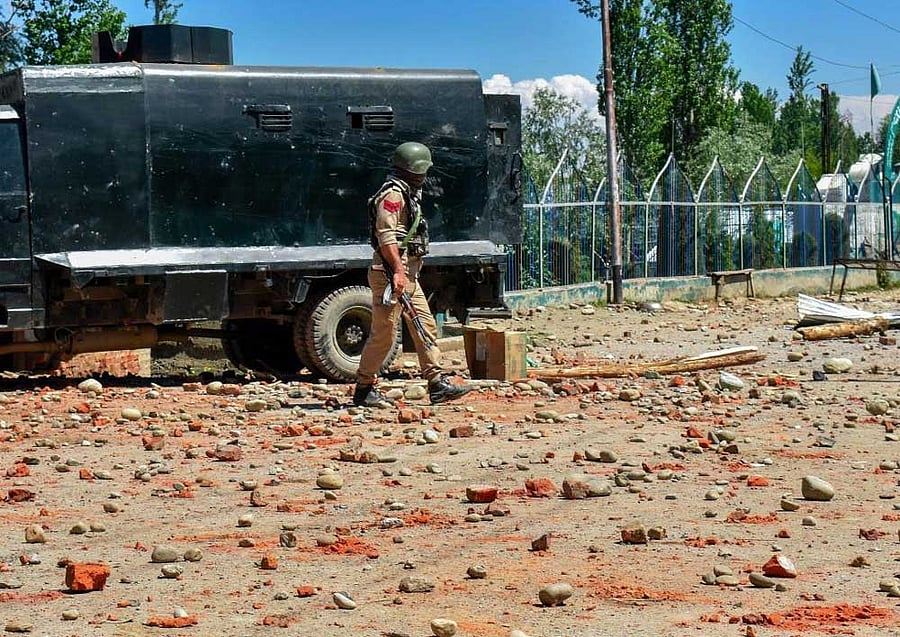 The gunfight broke out after a joint team of army, special operations group (SOG) of Jammu and Kashmir Police and paramilitary CRPF launched a cordon and search operation in Drabgam, Pulwama, 35 km from here. PTI Photo