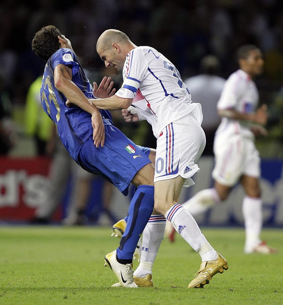 Zinedine Zidane headbutts Marco Materazzi in the 2006 final.