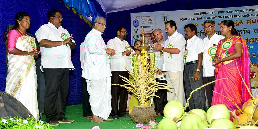 Union Minister for Statistics and Programme Implementation D V Sadananda Gowda inaugurates two-day Krishi mela and Agri expo organised by ICAR- CPCRI Research Centre at Kidu on Saturday.