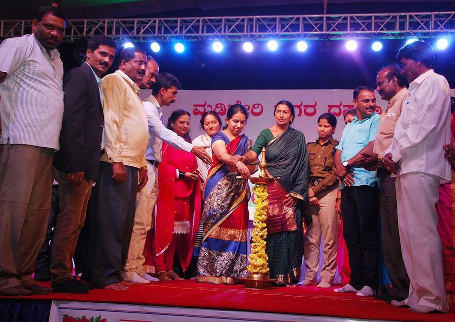 Deputy Commissioner P I Sreevidya inaugurates cultural programmes at Gandhi Maidan in Madikeri on account of Dasara celebrations on Friday night.