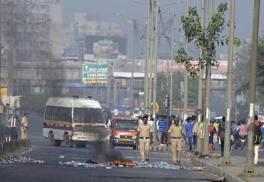 Altercation between two groups during the celebrations— organized by Bhima Koregaon Shaurya Din Prerna Abhiyan— to mark the bicentenary of the Anglo-Maratha war at Bhima Koregaon in Shirur taluk, Pune. PTI File Photo 