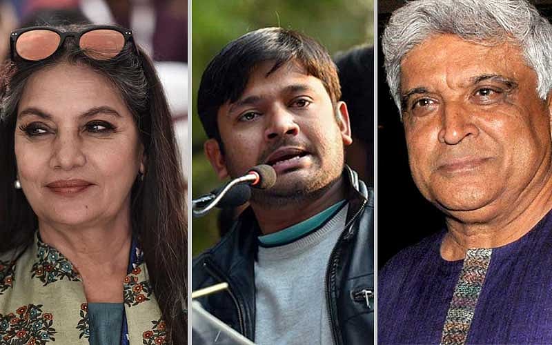 (From Left) Actor Shabana Azmi, former JNU students union president Kanhaiya Kumar and lyricist Javed Akhtar.
