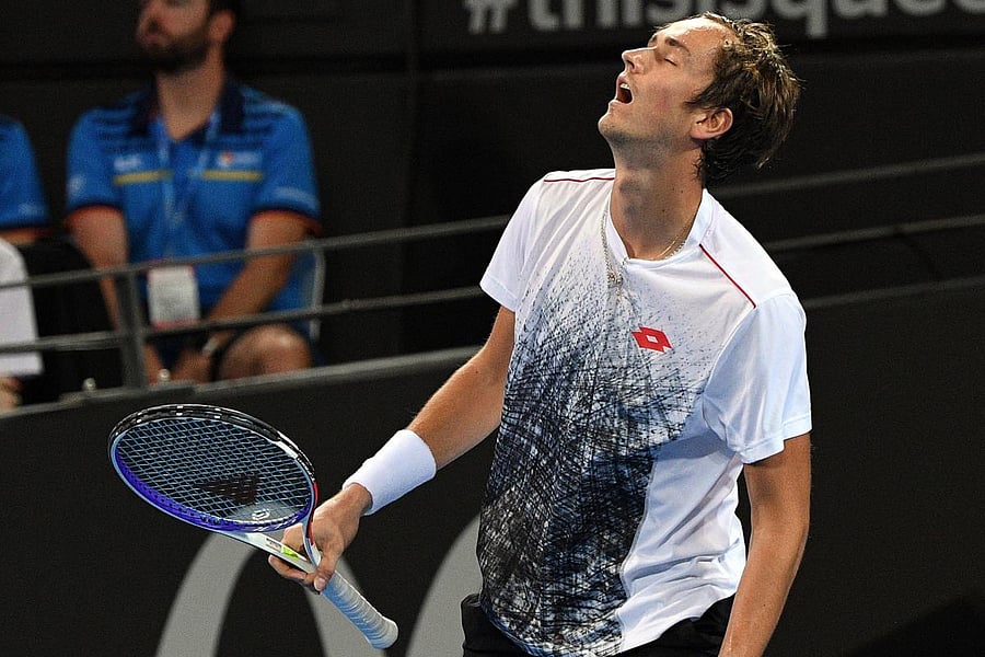 Russia's Daniil Medvedev reacts after winning a point against Andy Murray of Britain during their men's singles second round in Brisbane on Wednesday. AFP