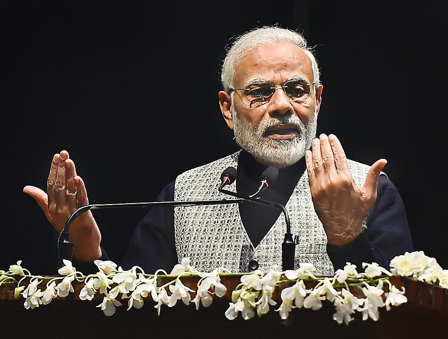 New Delhi: Prime Minister Narendra Modi addresses after releasing a commemorative coin in honour of Bharat Ratna Atal Bihari Vajpayee, in New Delhi, Monday, Dec 24, 2018. (PTI Photo/Kamal Singh)(PTI12_24_2018_000012A)