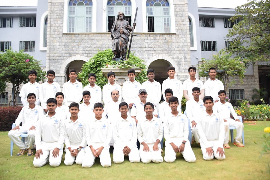 St Joseph's Boys High School, winners of the KSCA Cup Group I Division I under-16 tournament. STANDING (L-R): Manish M, Rohan Reddy, Amey VH, Aldrin R, Jatin R, Vinith K, Priyal Singh, Varun Gaadi, Siddharth T, Sammon Ali. SITTING: Norman B, Arsalaan M, Ashwin S, Rev Fr Clifford Sequira (principal), SP Mehaboob (coach), Steve Wills, Vinoy S, Aditya Dayanand. KNEELING: Shahank Lokre, Kaustub N, Dhruv P, Shivam MB, Aanshul U, Arjun Nair, Aditya Rao.