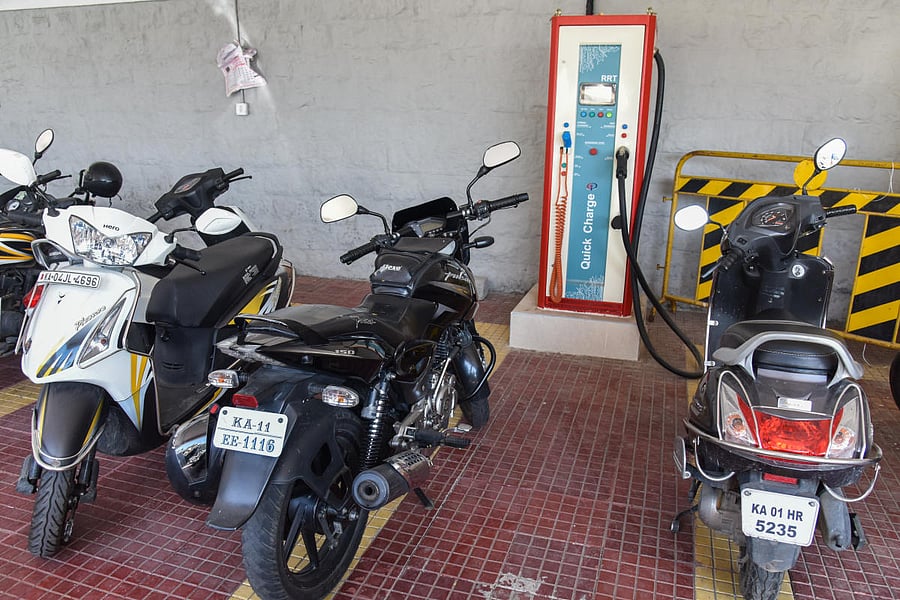 The electric vehicle charging station at the Vidhana Soudha is now a parking lot. It has hardly been used since being opened two months ago. DH PHOTO/S K DINESH