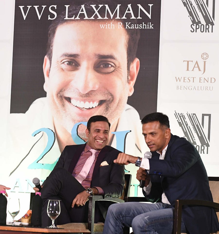Rahul Dravid speaks at the launch of VVS Laxman’s autobiography in Bengaluru on Thursday. DH PHOTO/ SRIKANTA SHARMA R