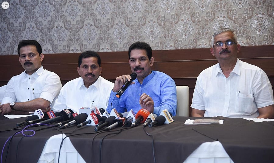 MP Nalin Kumar Kateel addresses a press conference in Mangaluru on Tuesday.