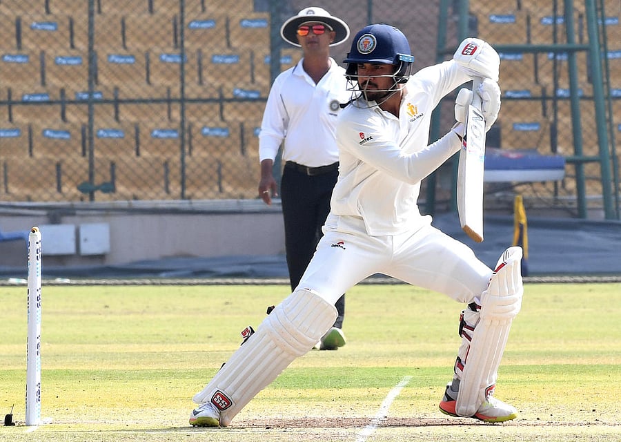 Karnataka needed one big partnership to ease the tension and they found that from Pandey and Nair. The duo stitched 129 runs for the fifth wicket as the eight-time champions cruised to a six-wicket win even before the first session could end. (DH Photo / Srikanta Sharma R)
