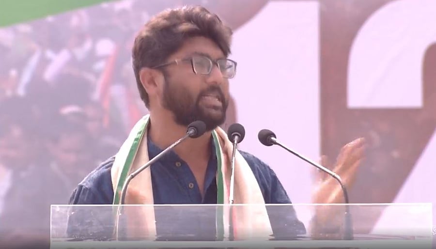 Jignesh Mevani speaking at the TMC-organised opposition rally at Kolkata.