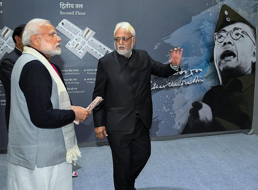 Prime Minister Narendra Modi after inaugurating the Subhas Chandra Bose museum at the Red Fort in New Delhi on Wednesday. PTI