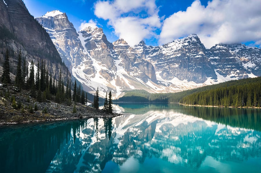 Moraine Lake in the Rocky Mountains.