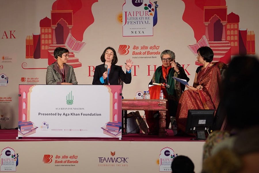 Audrey Truschke speaking at JLF. (Source: Twitter/AKF_GLOBAL)