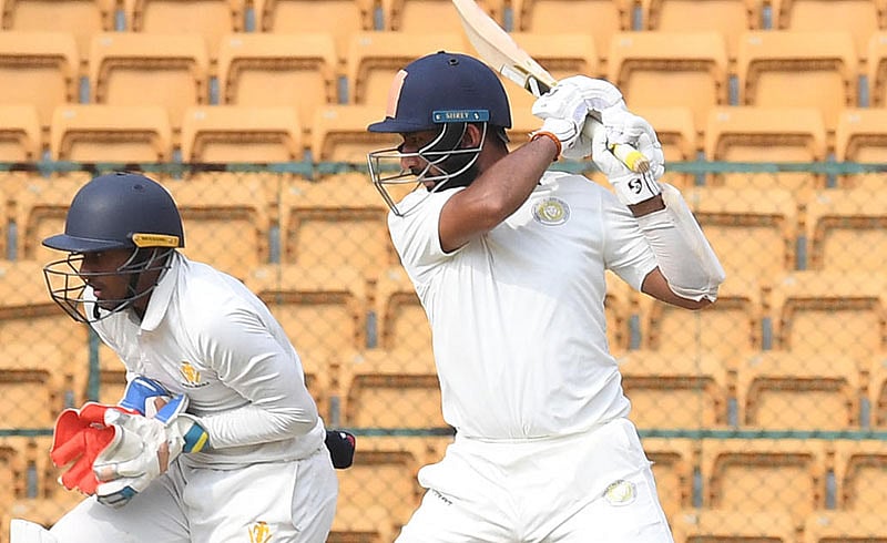 Cheteshwar Pujara (108 not out, 216b, 14x4), a man who has a special liking for Karnataka, once again stood tall for Saurashtra to all but seal their place in the final. His outstanding unbroken 201-run stand with Sheldon Jackson (90 not out, 204b, 13x4) helped the visitors reach 224/3. It leaves Jaydev Unadkat's men just 55 runs away from facing Vidarbha in the title clash.