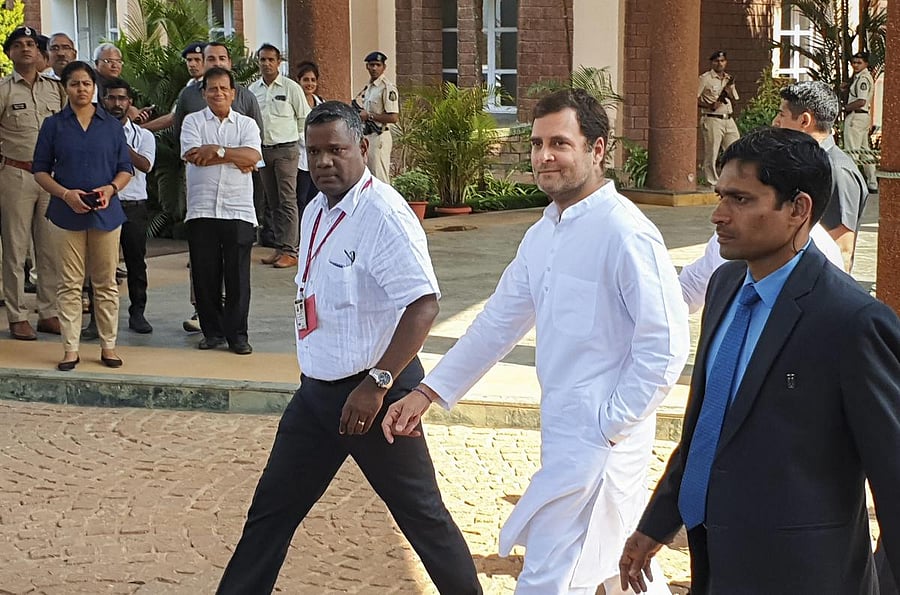 Congress President Rahul Gandhi leaves after meeting Goa Chief Minister Manohar Parrikar, in Panaji, Tuesday, Jan 29, 2019. (PTI Photo)