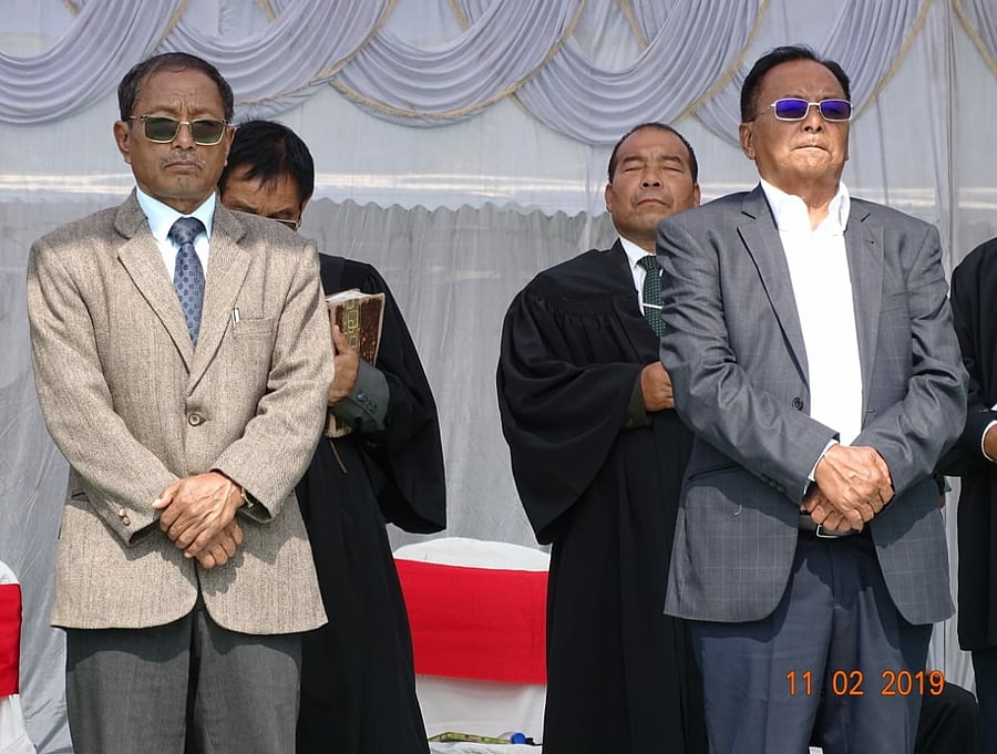 Qhehezu Tuccu and Tongmeth Wangnao after being elected as NSCN-IM chairman and vice-chairman at Hebron, Nagaland on Monday. DH Photo