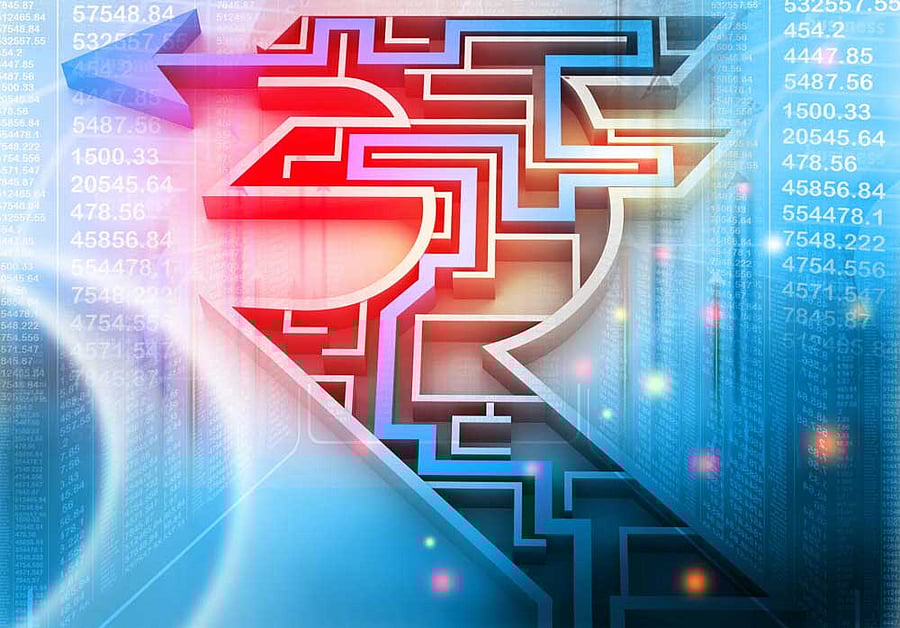 A strong dollar in overseas markets and a lower opening of the domestic equity market weighed on the rupee, a currency dealer said.